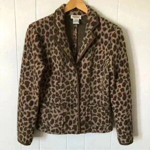 Talbots Leopard Print Merino Wool Blazer Jacket Size S